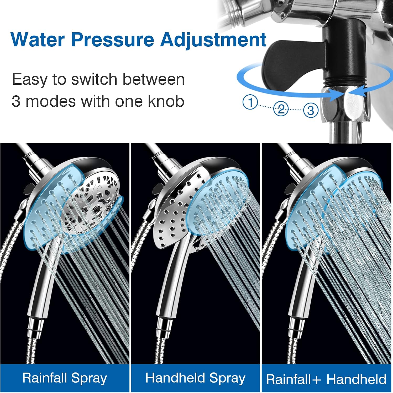 INAVAMZ 2 in 1 Shower Head with Handheld Combo High Pressure Silver 1.8 GPM