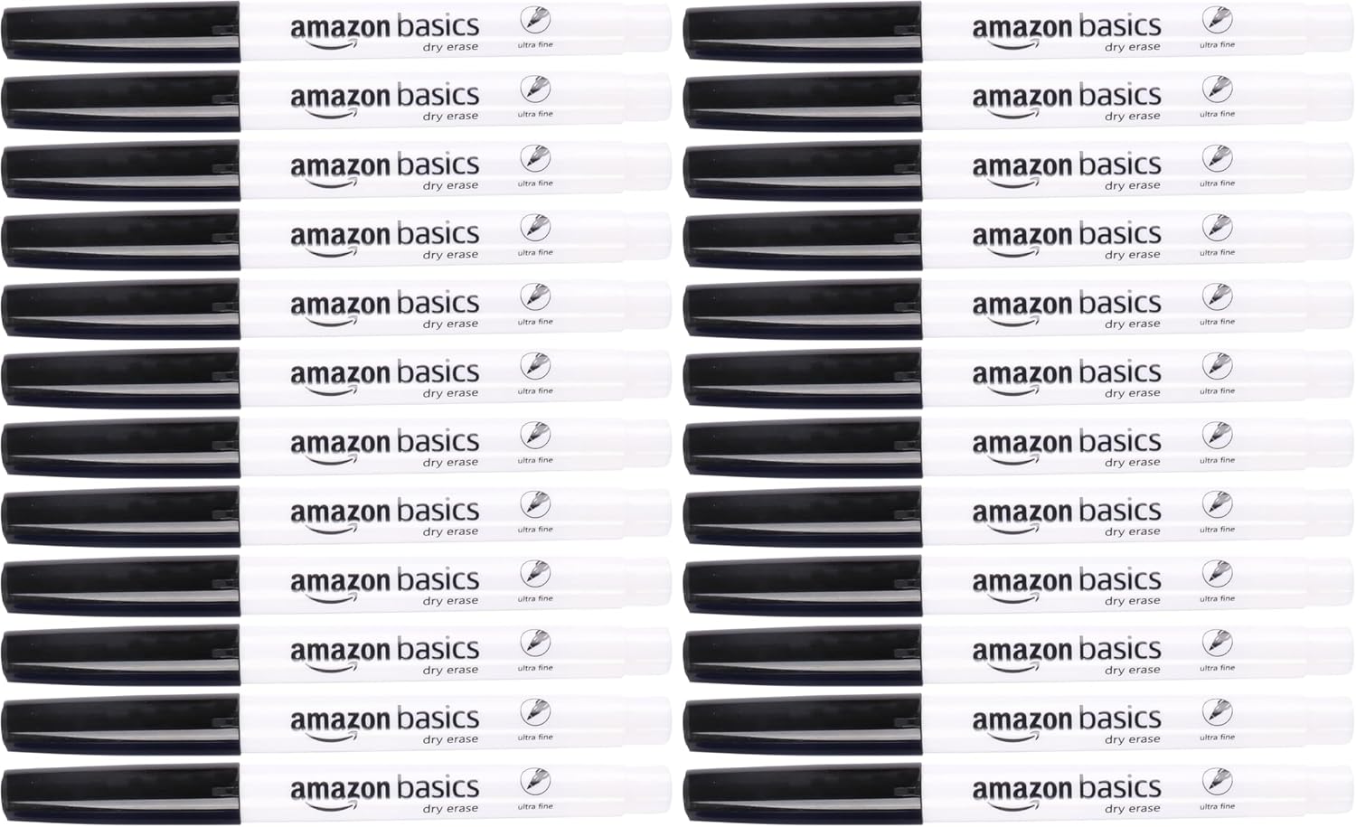 Amazon Basics Low Odor Ultra Fine Tip Dry Erase Whiteboard Markers for Teacher Supplies, Black, 24-Pack