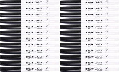 Amazon Basics Low Odor Ultra Fine Tip Dry Erase Whiteboard Markers for Teacher Supplies, Black, 24-Pack