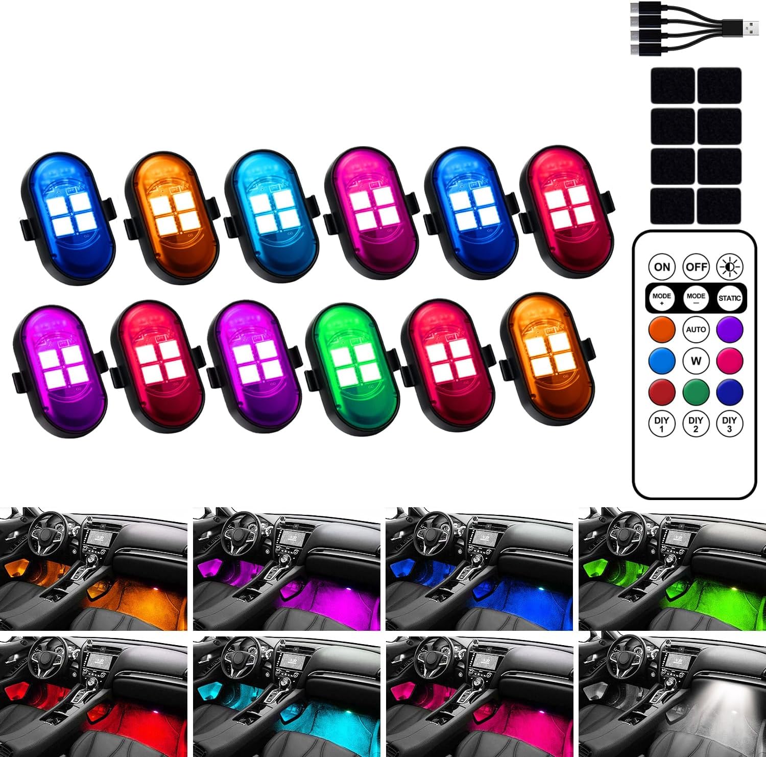 Wireless LED Lights for Car, Rechargeable Interior Car Lights