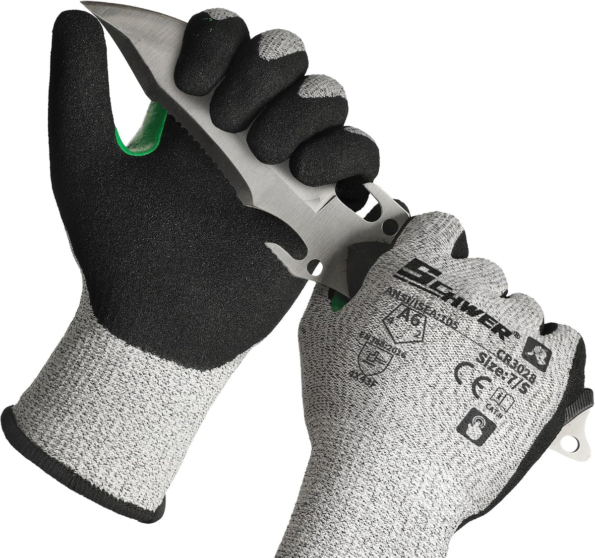 Schwer 6 Pairs A6 Cut Resistant Work Gloves, Reinforced Thumb, CR3028, S