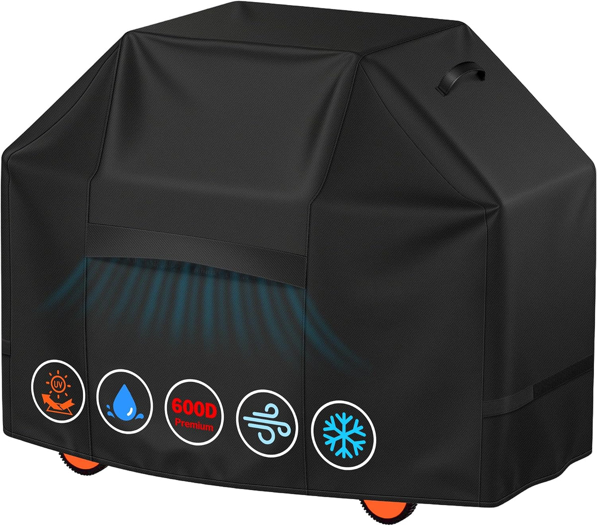 iCOVER Grill Cover 65 Inch, BBQ Grill Cover for Outdoor Grill, 600D Heavy-Duty Waterproof Gas Grill Cover BBQ Cover, Barbecue Grill Covers for Weber, Charbroil, Brinkmann, Nexgrill and More, Black