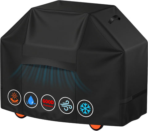 iCOVER Grill Cover 65 Inch, BBQ Grill Cover for Outdoor Grill, 600D Heavy-Duty Waterproof Gas Grill Cover BBQ Cover, Barbecue Grill Covers for Weber, Charbroil, Brinkmann, Nexgrill and More, Black