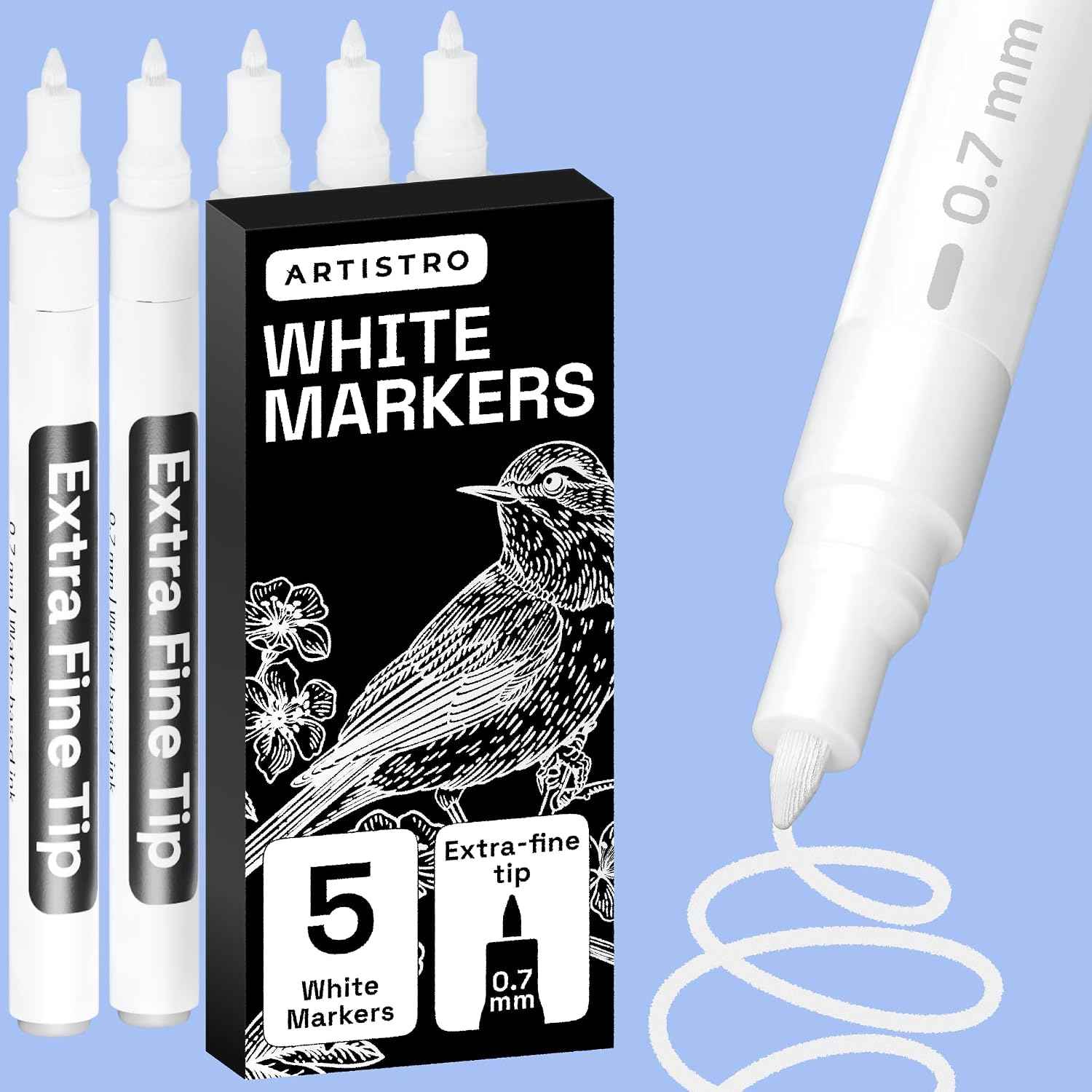 ARTISTRO White Paint Pens - Extra-Fine Tips - Set of 5