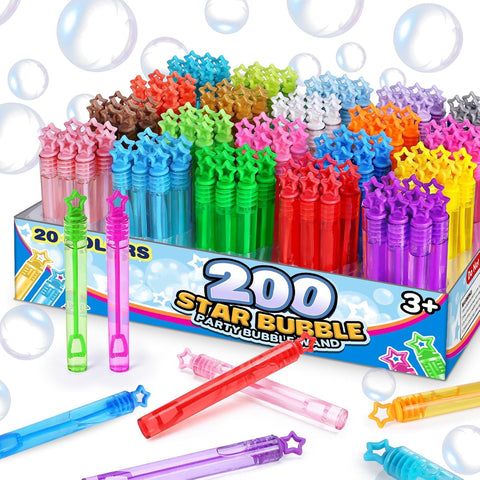 200 Pcs Mini Star Bubble Wands Bulk, 20 Color Neon Party Favors Gift Box