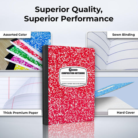 Rosmonde 12 Pack Bulk Composition Notebook Wide Ruled, Assorted Colors