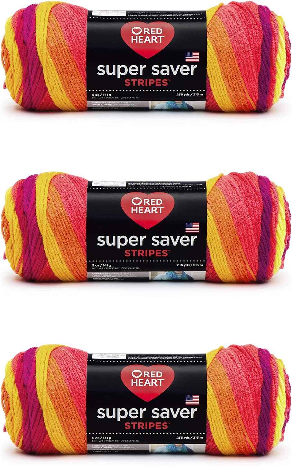 RED HEART Super Saver 3-Pack yarn, FRUITY STRIPE 3 Pack