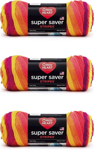 RED HEART Super Saver 3-Pack yarn, FRUITY STRIPE 3 Pack