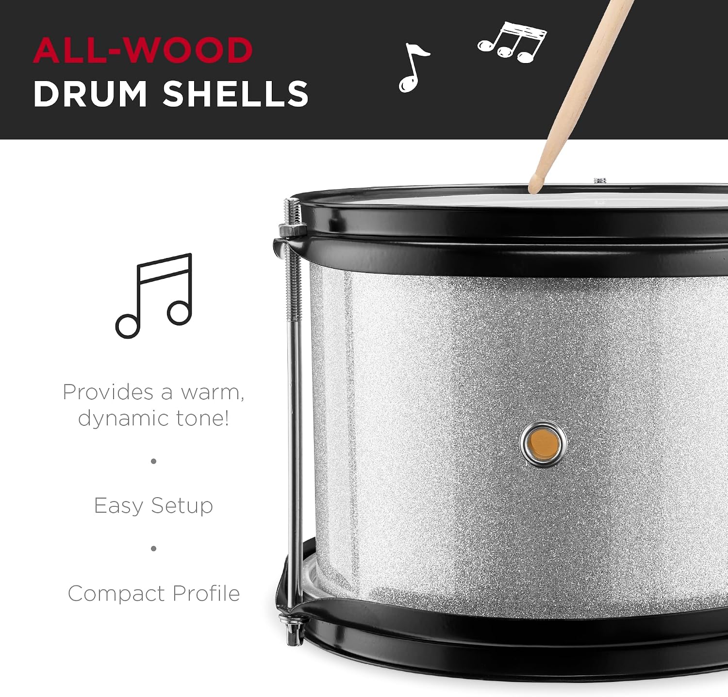 Best Choice Products 3-Piece Beginner Drum Set for Kids Juniors, w/Throne Stool, Cymbal, Drum Sticks, Bass Drum Pedal, 2 Toms - Silver Sparkle