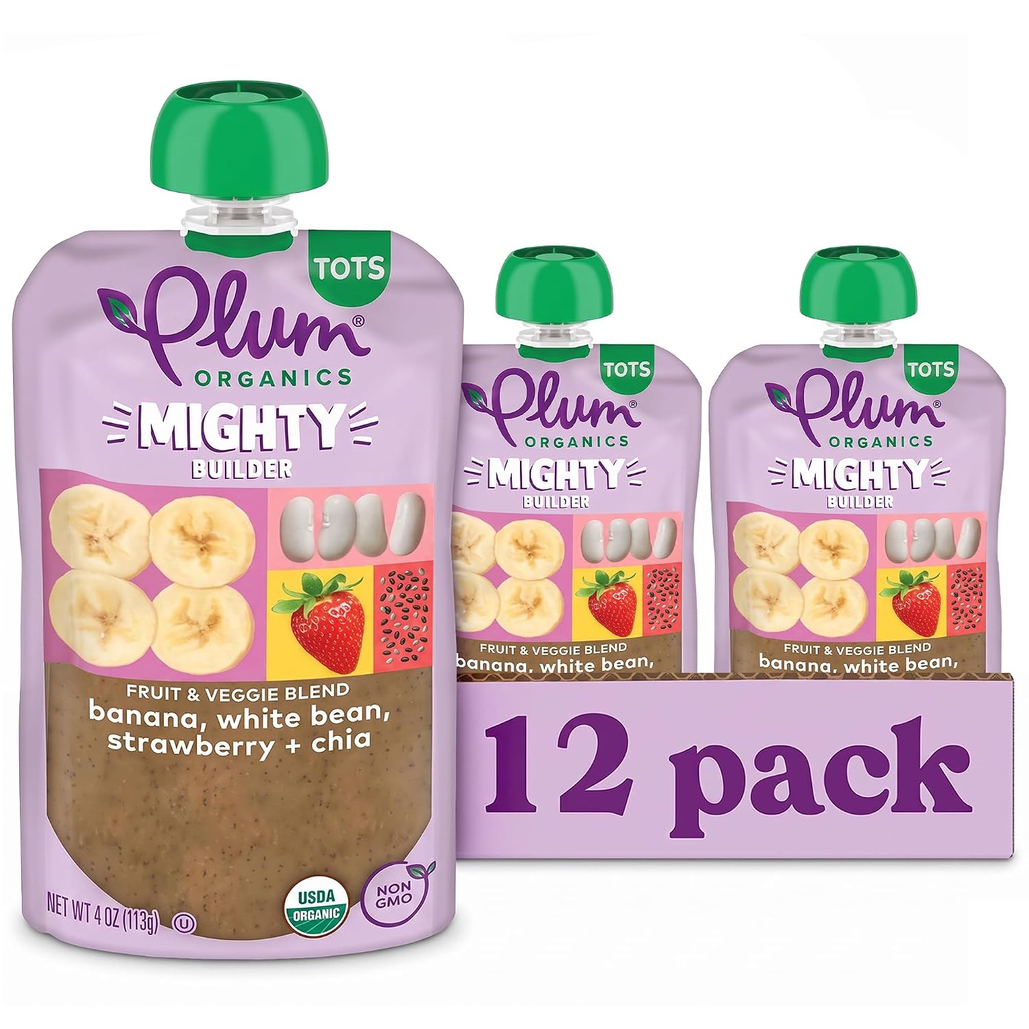 Plum Organics Mighty Builder Organic Toddler Food, 4 oz Pouch, 12 Pack