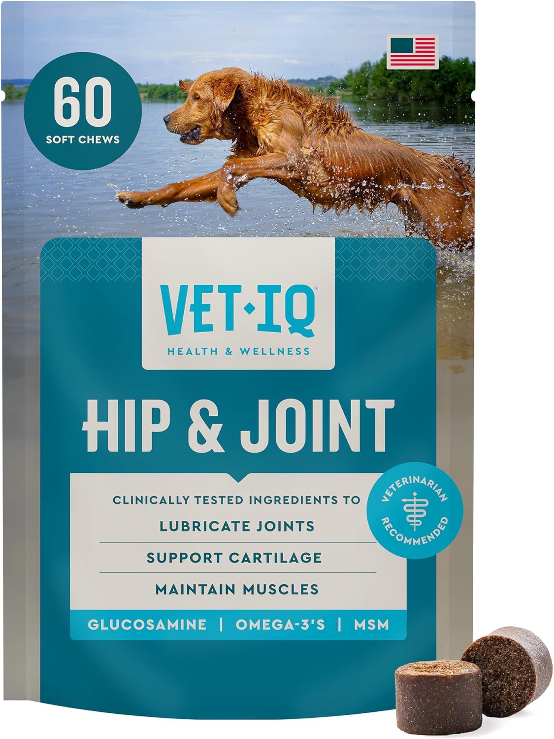 VetIQ Glucosamine Hip & Joint Supplement for Dogs, 180 Soft Chews, Joint Support Supplement with MSM and Krill, Dog Health Supplies Large & Small Breed, Chicken Flavored Chewables