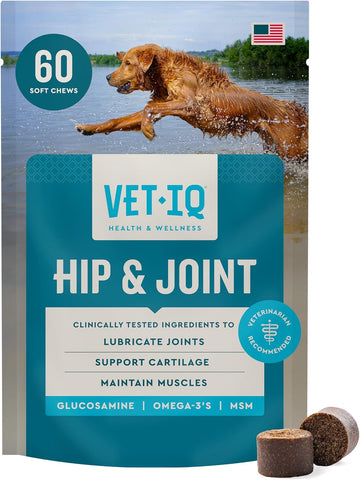 VetIQ Glucosamine Hip & Joint Supplement for Dogs, 180 Soft Chews, Joint Support Supplement with MSM and Krill, Dog Health Supplies Large & Small Breed, Chicken Flavored Chewables