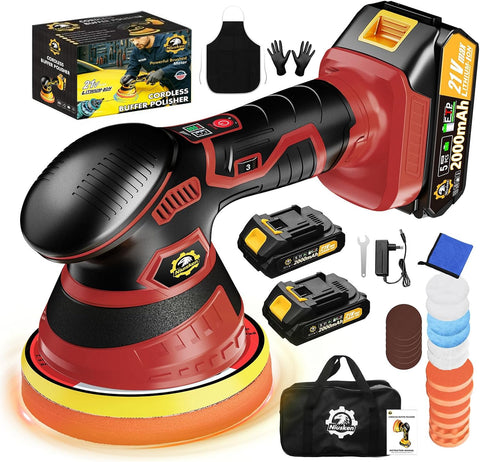 Cordless Car Buffer Polisher kit, DA Polisher with 2*21V Batteries