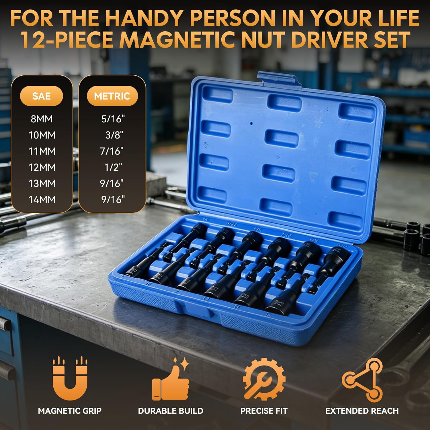 Magnetic Impact Nut Driver Set - Metric & SAE with Socket Adapters (12-Piece)