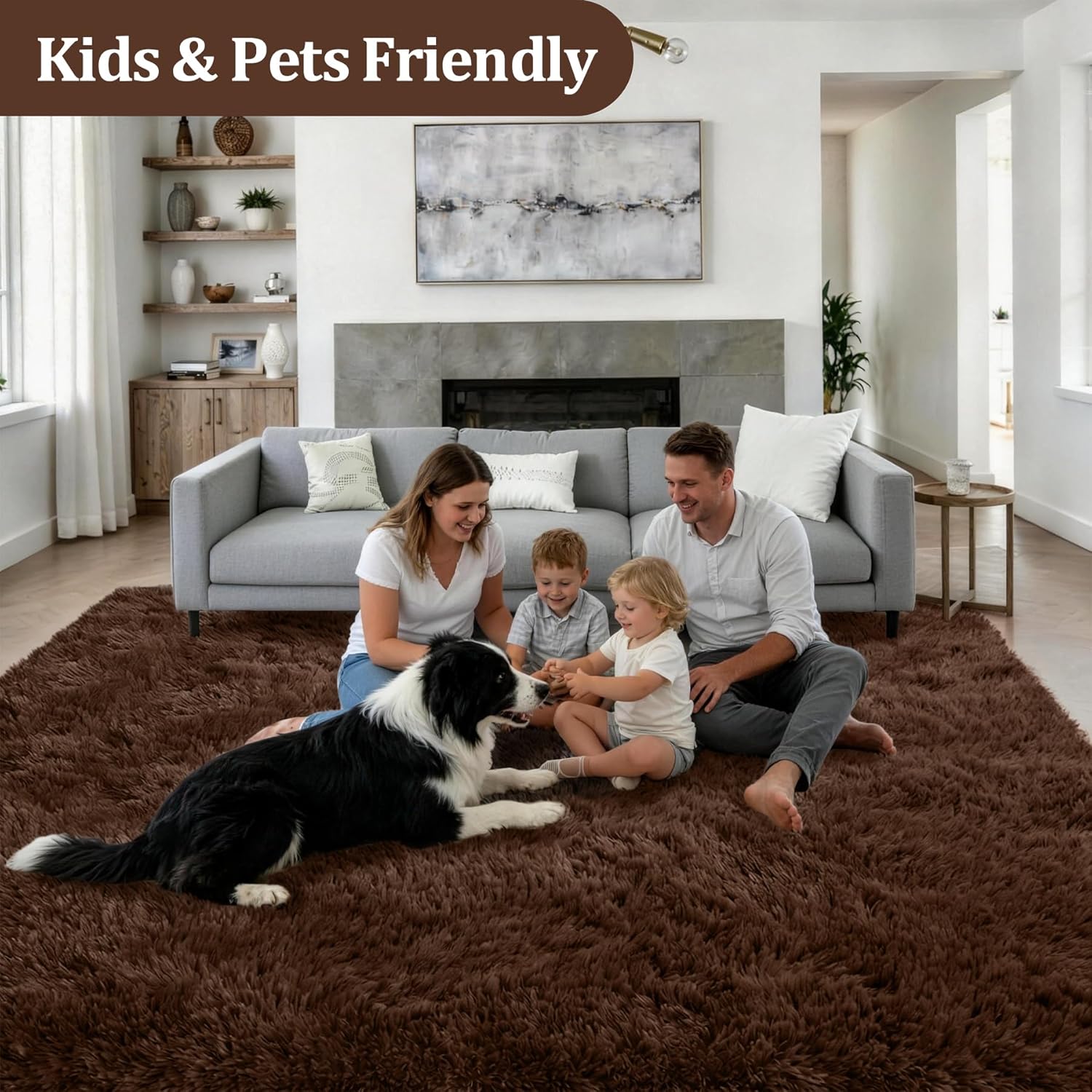 9x12 Area Rug Living Room Bedroom: Fluffy Plush Shag Carpet Brown