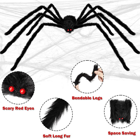 3 Pcs Giant Halloween Spider Decorations Set, Realistic Black Hairy Spiders
