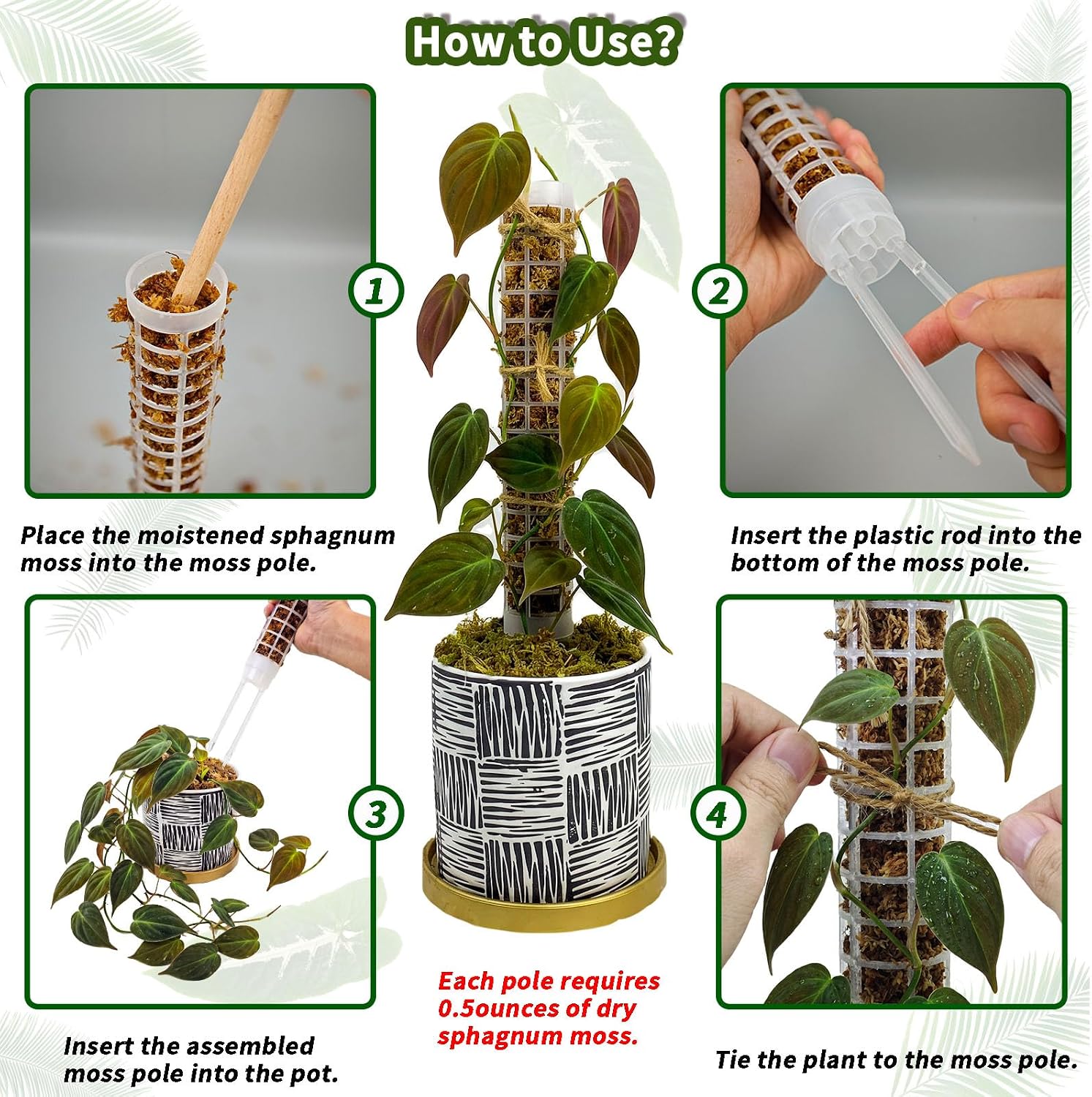 Small Moss Pole for Monstera, Plastic Moss Poles for Climbing Plants Indoor