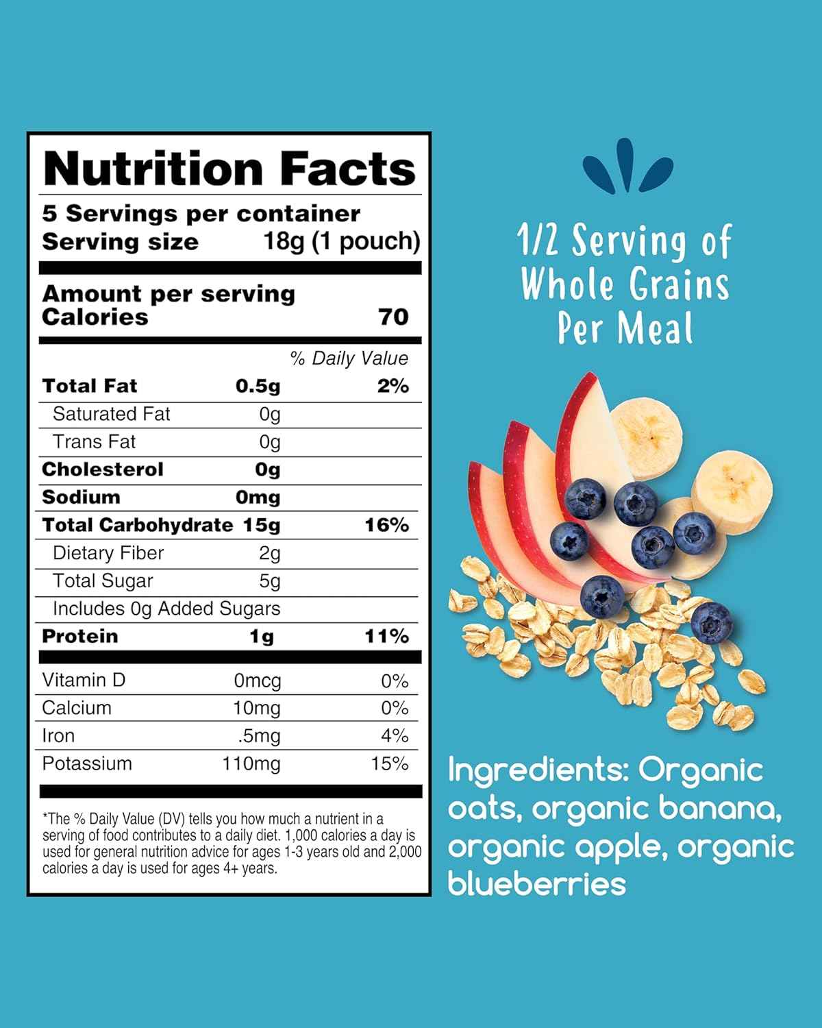 Amara Organic Baby Food - Stage 2 - Oats & Berries - Baby Cereal to Mix With Breastmilk & Water - Shelf Stable Baby Food Pouches Made from Organic Fruit and Veggies - 5 Pouches, 3.5oz Per Serving