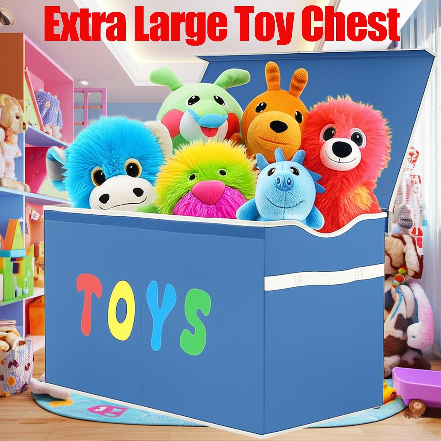 YOLOXO Toy Box Chest, Collapsible Sturdy Storage Bins with Lids, Extra Large Kids Toy Storage Organizer Boxes Bins Baskets for Kids, Boys, Girls, Nursery Room, Playroom, Closet (Classical Blue)