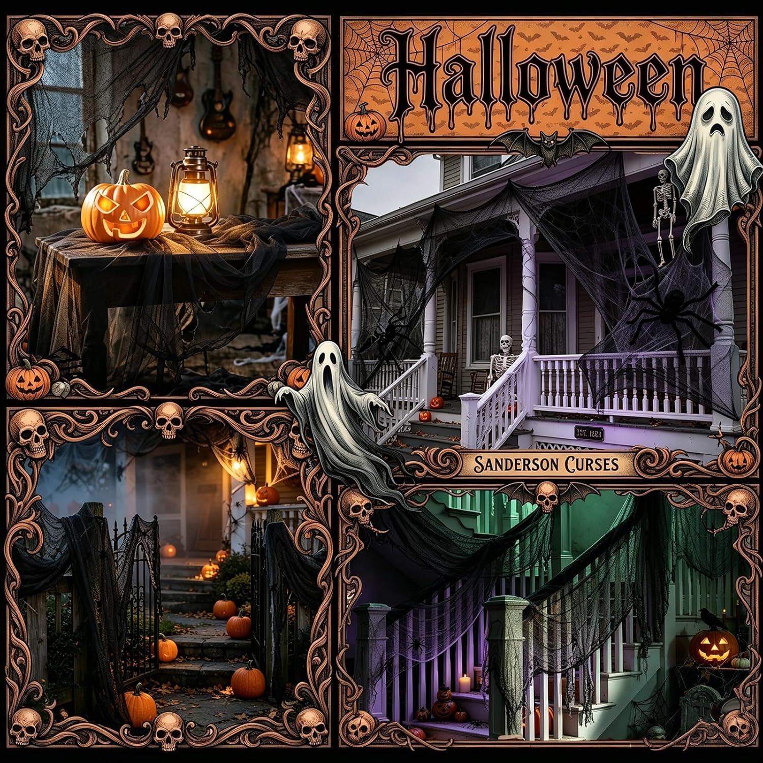 6 Pack Creepy Cloth 30 x 72 Inch, Spooky Halloween Polyester Decorations Scary Gauze Cloth Doorways Indoor Halloween Decorations Outdoor Yard Home Wall Decor