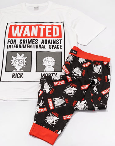 RICK AND MORTY Mens Pajama Set | Wanted Poster Short Sleeve Graphic Tee & Long Leg Print PJs | Sci-fi Comedy Merchandise