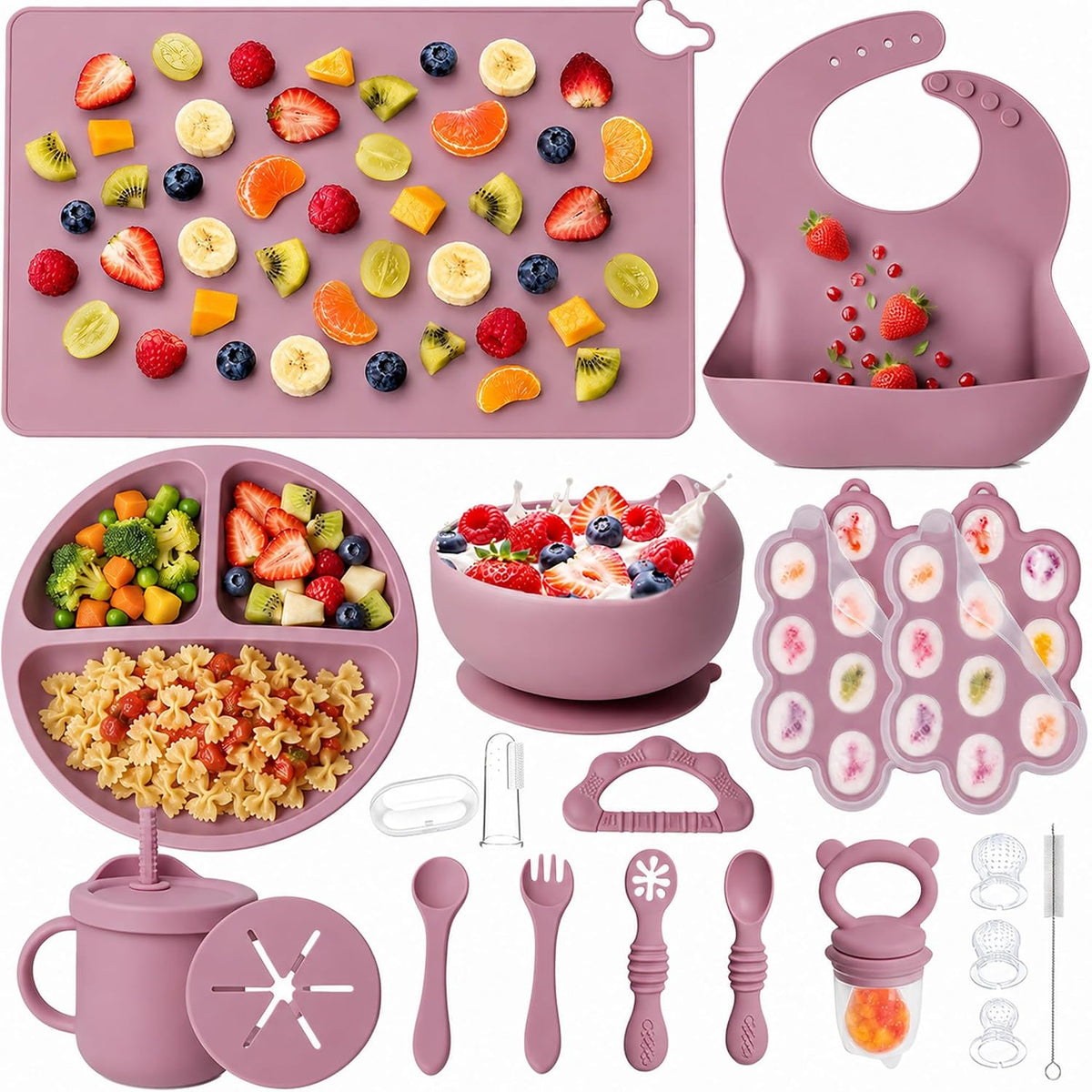 19 Pcs Silicone Baby Feeding Set Eating Essentials for Newborn