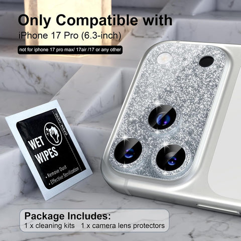 Choiche for iPhone 17 Pro Camera Lens Protector, Glitter-Silver