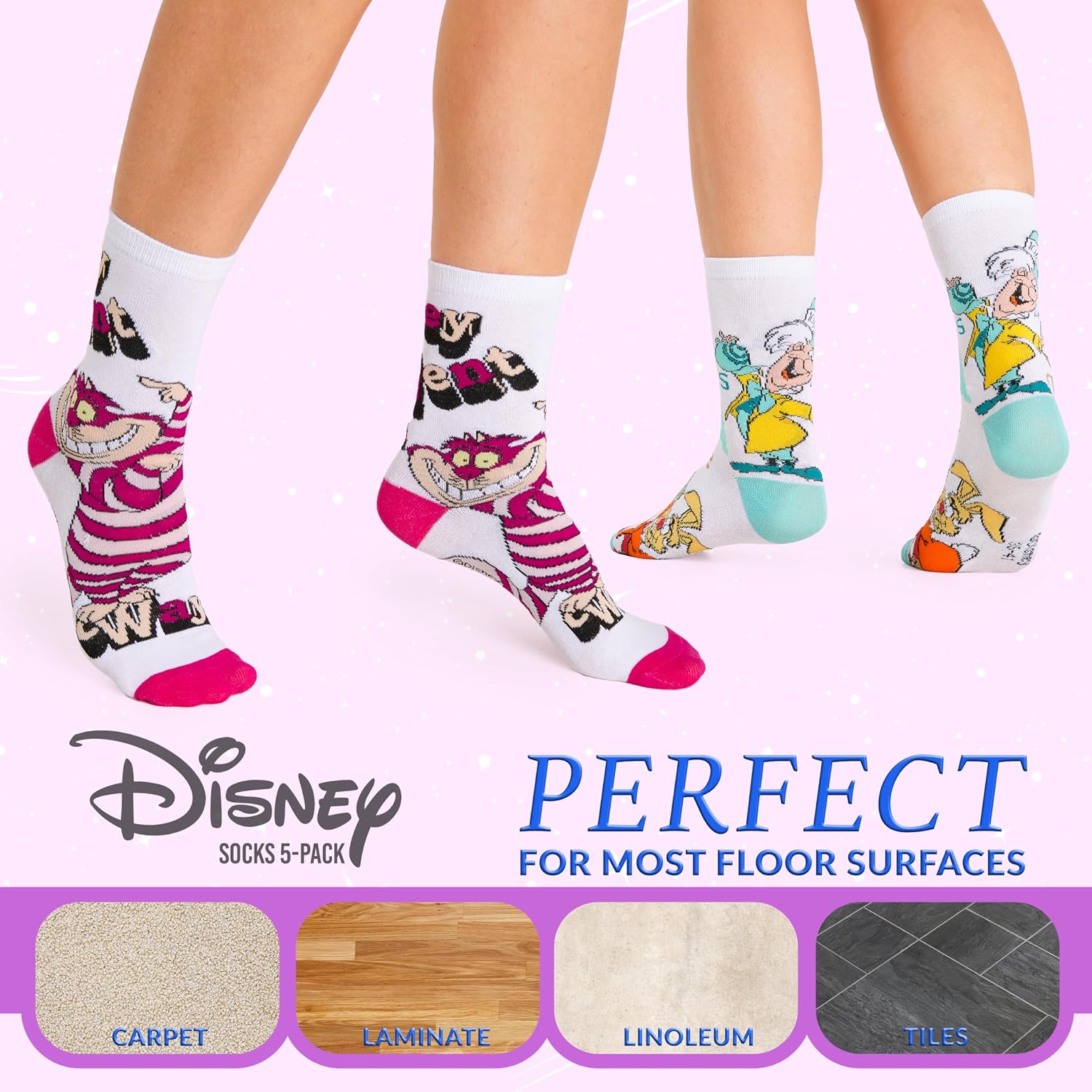 Disney Socks 5 or 6 Pack, US Size 4‑9, Soft and Breathable Novelty Socks Gifts for Women, Wife, Girlfriend