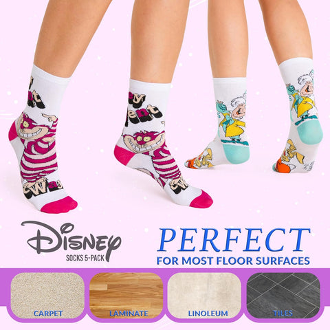 Disney Socks 5 or 6 Pack, US Size 4‑9, Soft and Breathable Novelty Socks Gifts for Women, Wife, Girlfriend