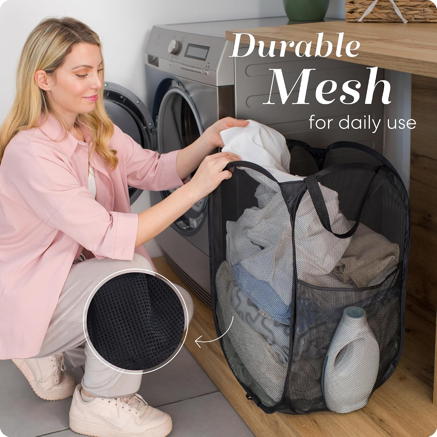 Handy Laundry Collapsible Mesh Pop-Up Hamper with Side Pocket