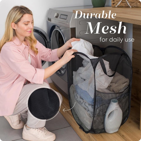 Handy Laundry Collapsible Mesh Pop-Up Hamper with Side Pocket