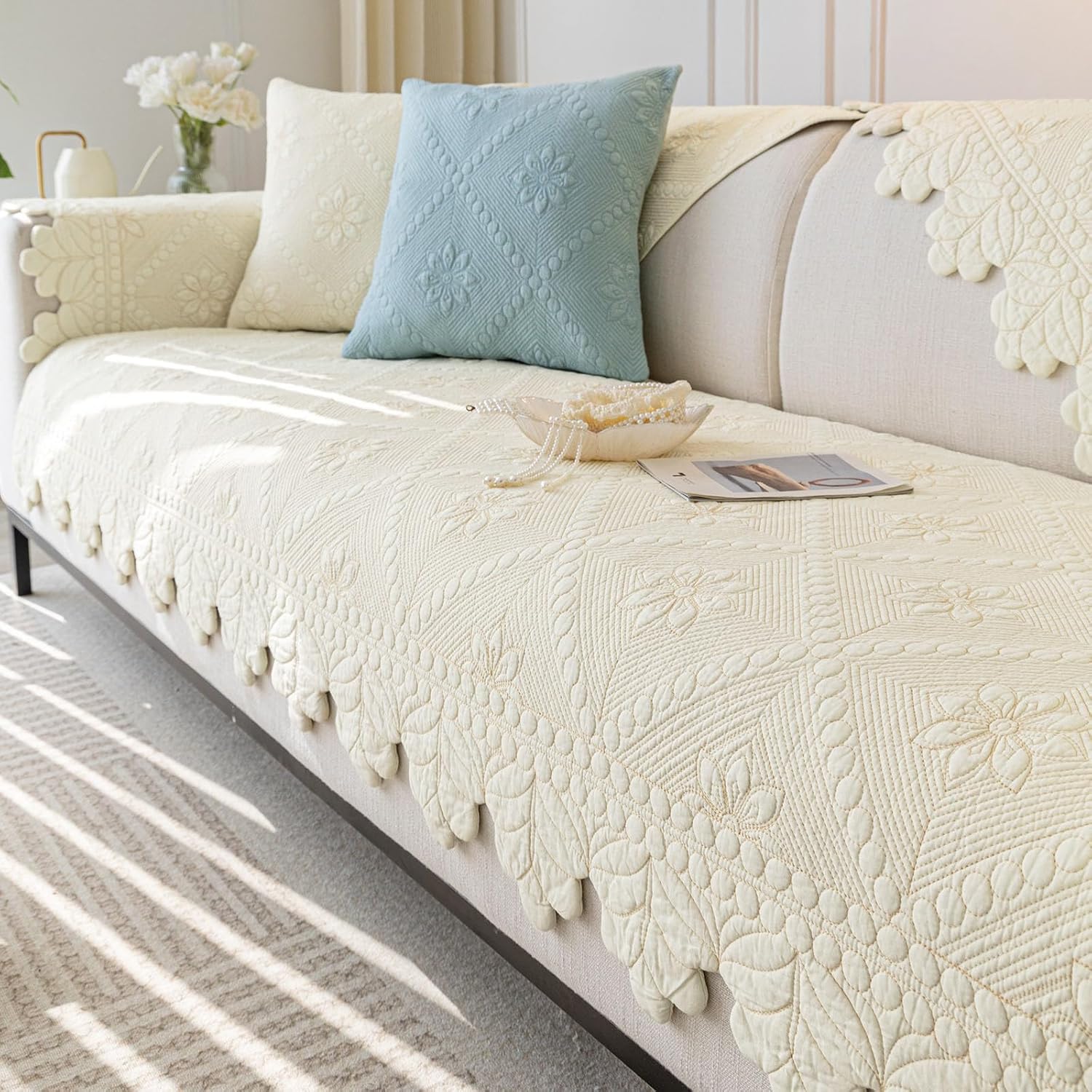 Cotton Quilted Couch Covers for Sofa Farmhouse Sofa Covers Washable