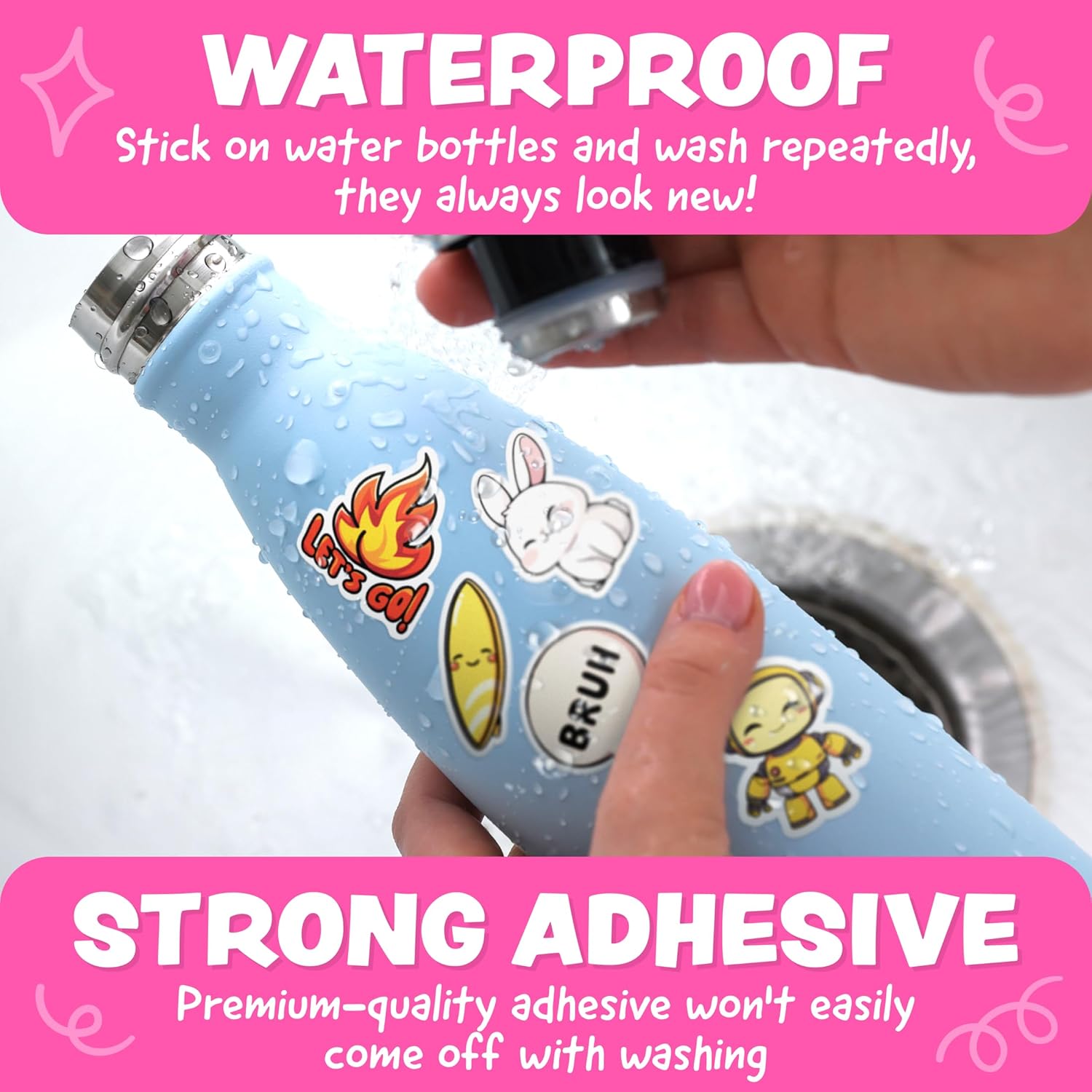 Cute Stickers for Kids Classroom Decor - 108pc Kawaii Water Bottle Stickers for Teens - Waterproof Vinyl Teacher Reward Stickers for Water Bottles - Back to School Supplies - Classroom Must Haves