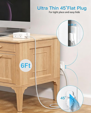 One Beat Flat Plug Surge Protector Power Strip, 6 Ft Flat Extension Cord