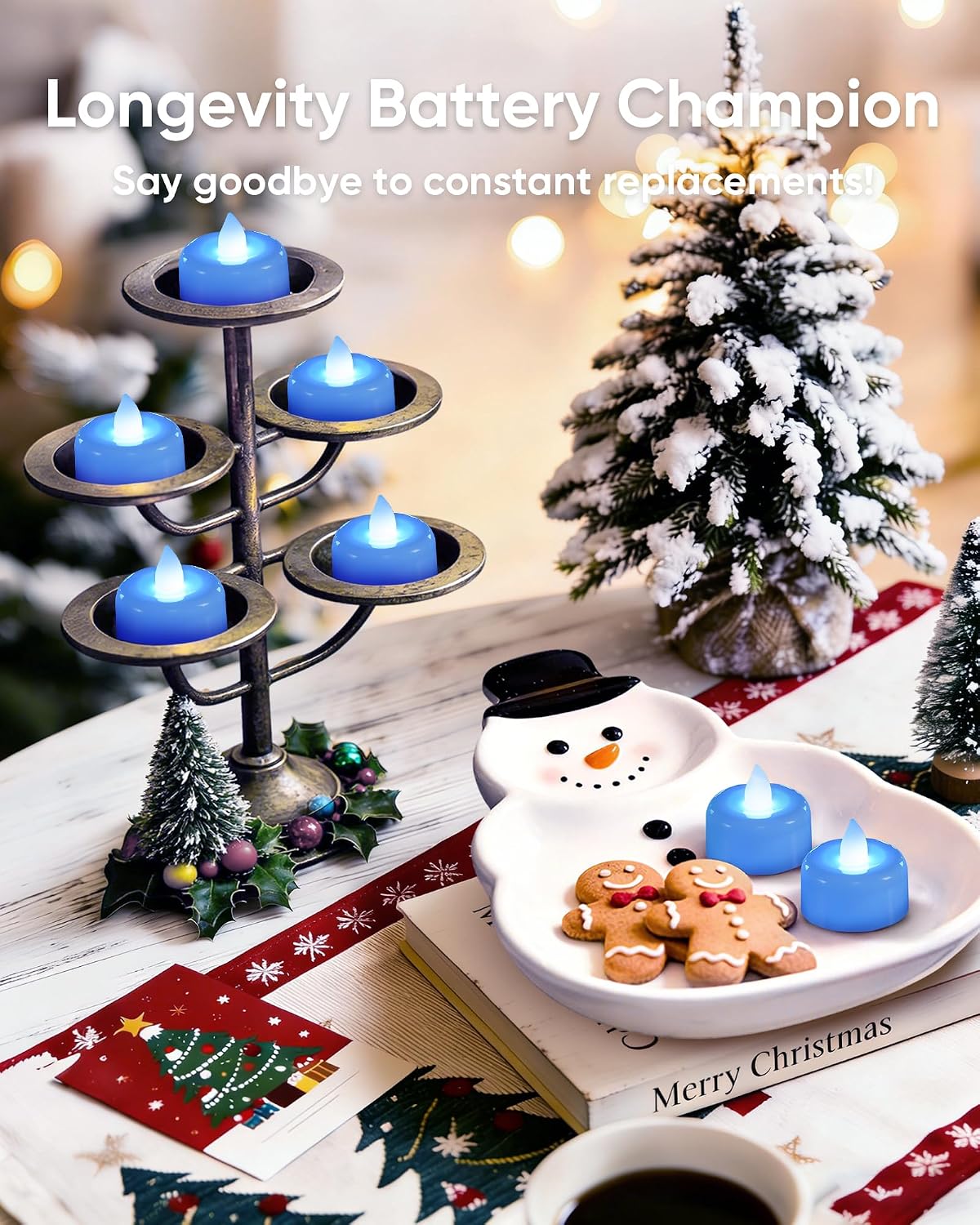 Amagic 12Pack Light Blue Fake LED Tea Lights Candles Battery Operated