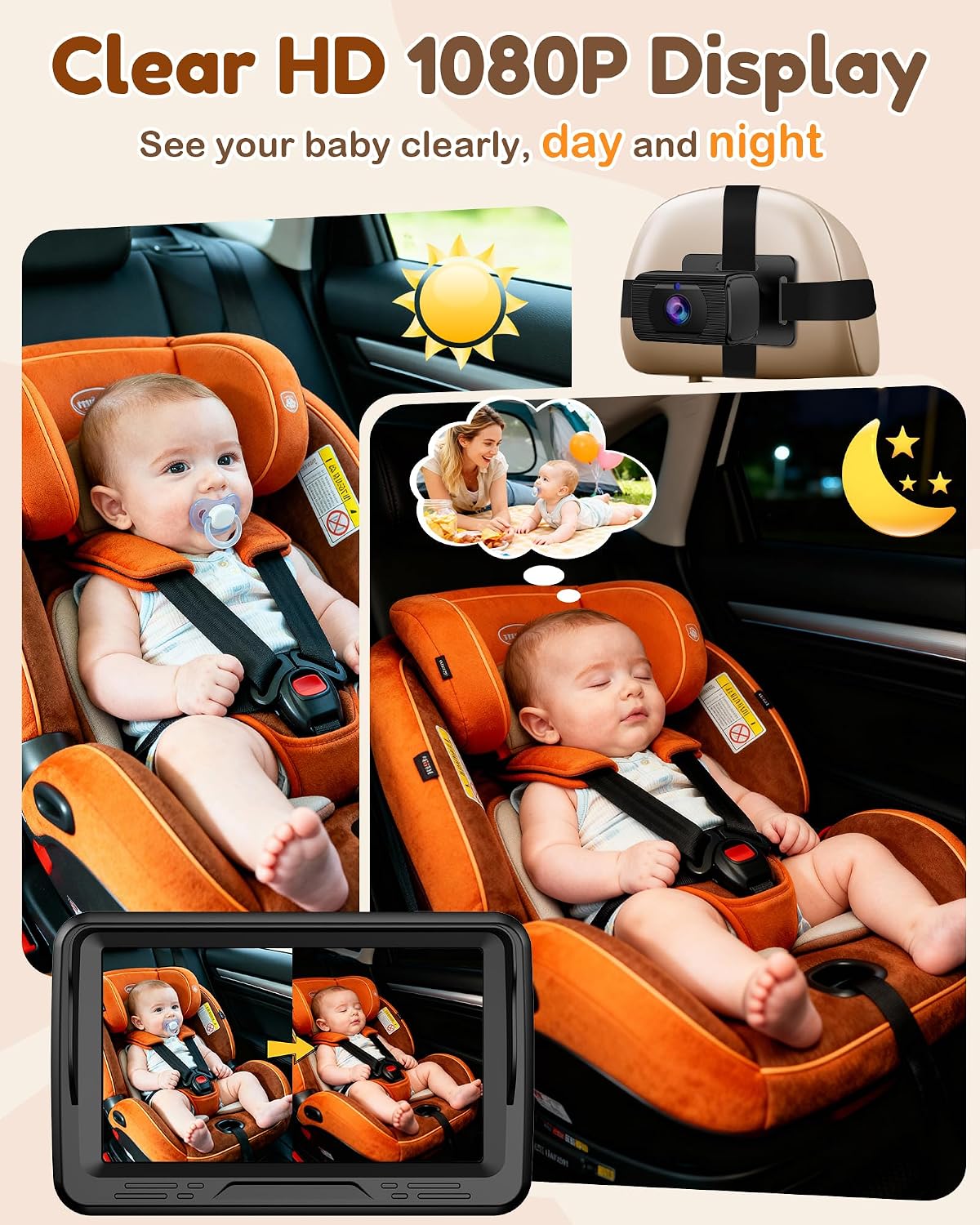 Rohent Baby Car Camera HD 1080P - Rear-Facing Infant Monitor Clear Picture