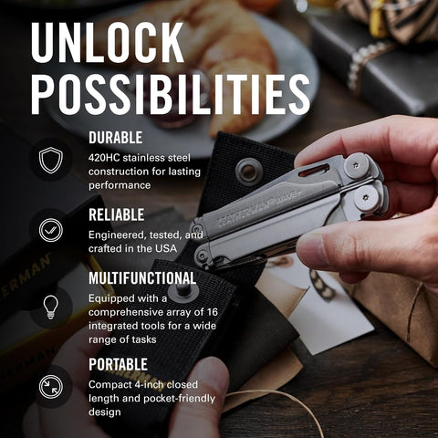 LEATHERMAN Wave Plus 18-in-1 Multi-Tool, DIY and Outdoors, Stainless Steel