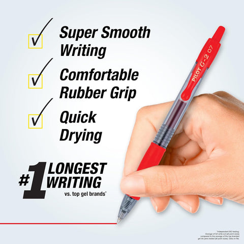 PILOT G2 Premium Gel Roller Pens, Fine Point 0.7 mm, Red Pens, Pack of 4