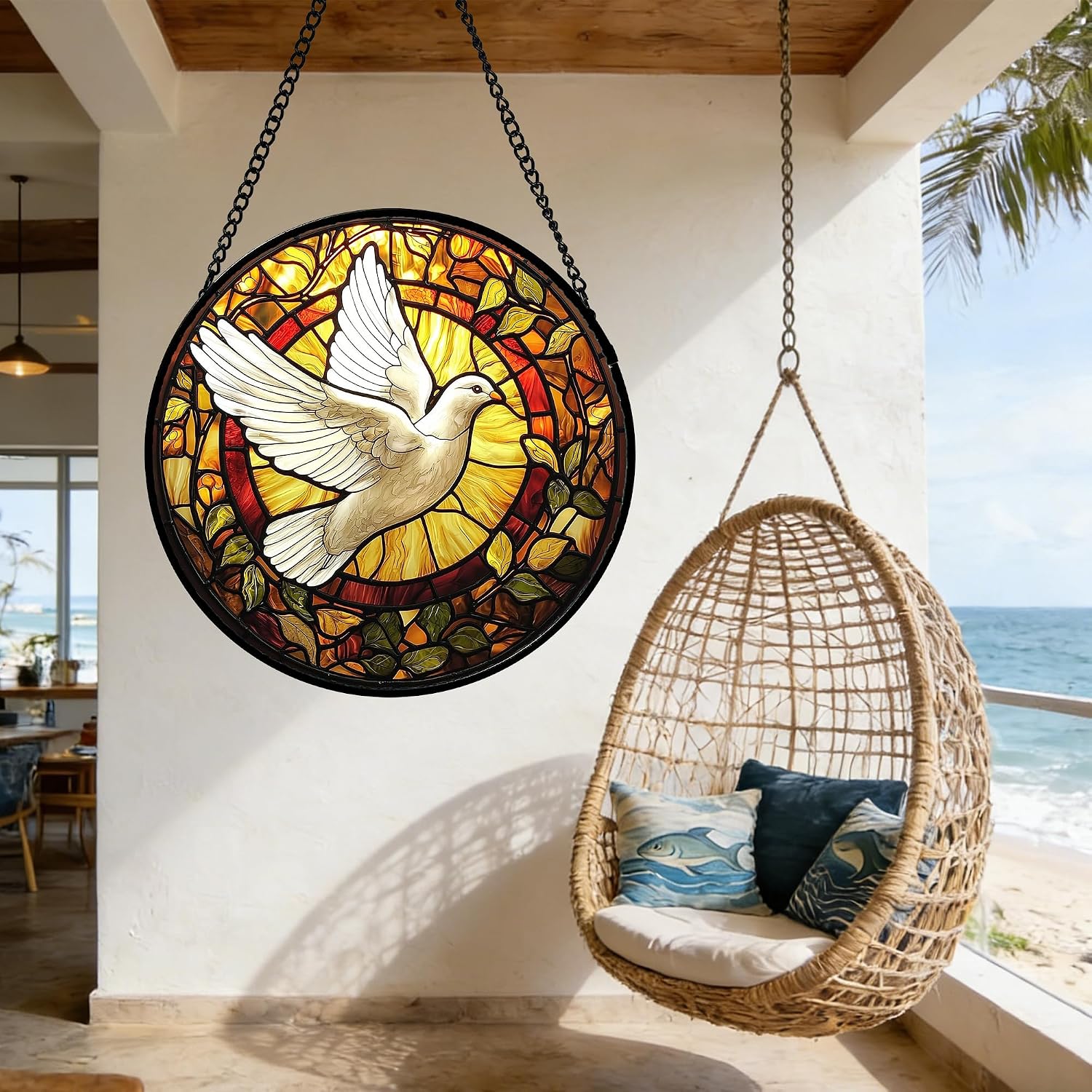 Flying White Dove Stained Glass Window Hanging Suncatcher Gifts 6.3"