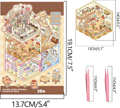 20 Sets DIY 3D Sticker Scene Book for Kids Adults Cozy Room Sticker Therapy