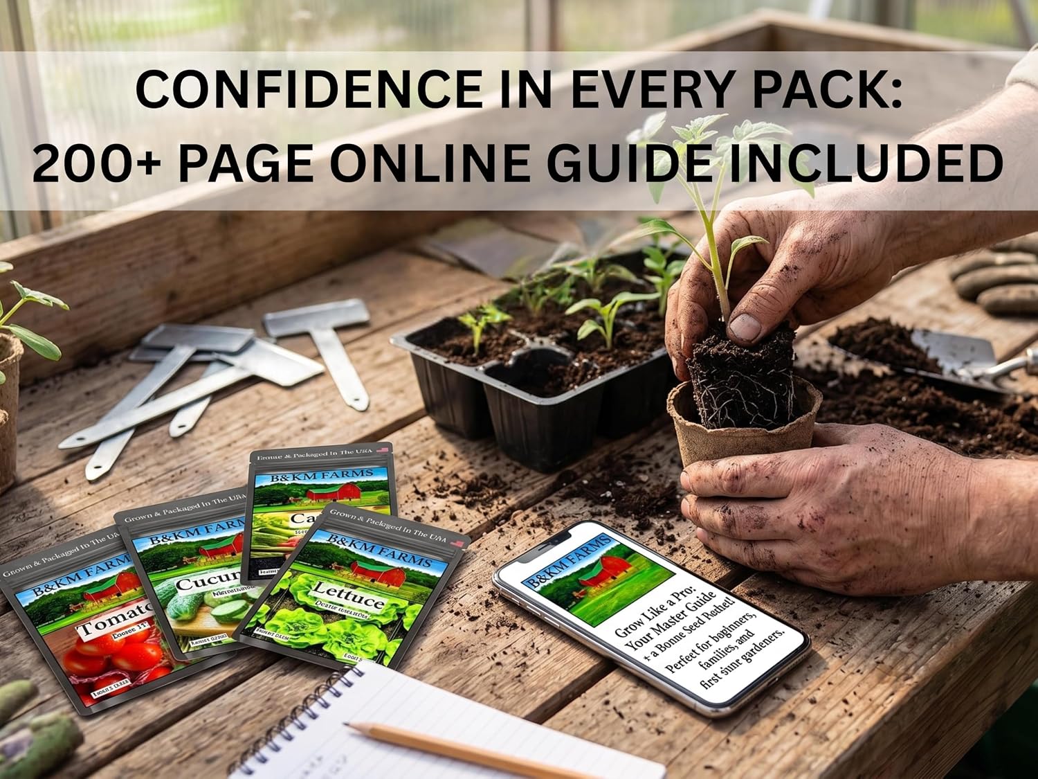 B&KM Farms 30,000+ Non-GMO Heirloom Seed Kit-30 Fruit & Vegetable Variety