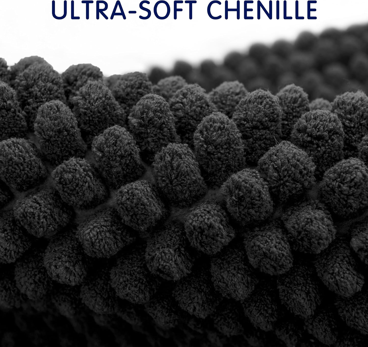 SUBRTEX Bathroom Rugs Chenille Bath Rug Soft Short Plush Bath Mat Soft Shower Mat Water Absorbent Shower Mat Quick Dry Machine Washable(Black,18" x 24")