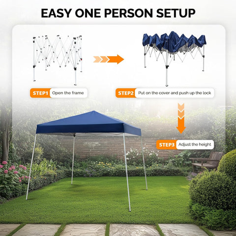 VINGLI 8x8 ft Pop Up Canopy Tent, Outdoor Foldable Portable Canopy for Camping, Patio, Easy Up Gazebo with Carry Bag Slant Legs