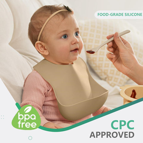 Cuddle Campus Set of 3 Silicone Bibs, Soft Adjustable Bibs for Boys & Girls