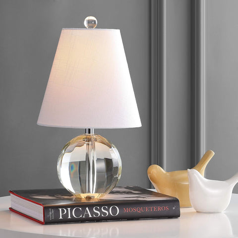 JONATHAN Y Goddard 16" Crystal Ball Orb Metal LED Table Lamp, Clear