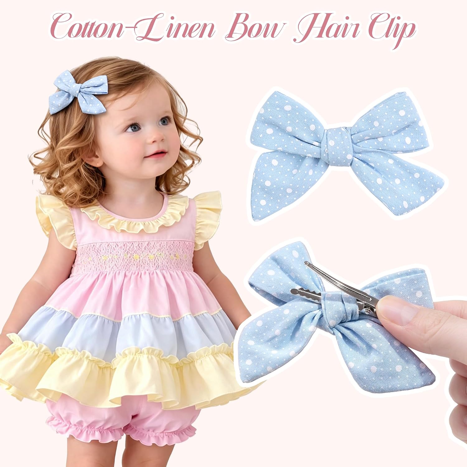 CÉLLOT 40 Pieces Girls Hair Bows 3 inches Linen Fabric Bows Alligator Clips Hair Accessories for Baby Girls Toddlers Kids and Teens