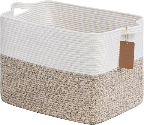 Goodpick 50L Large Woven Rope Storage Basket, Rectangle, Light Brown