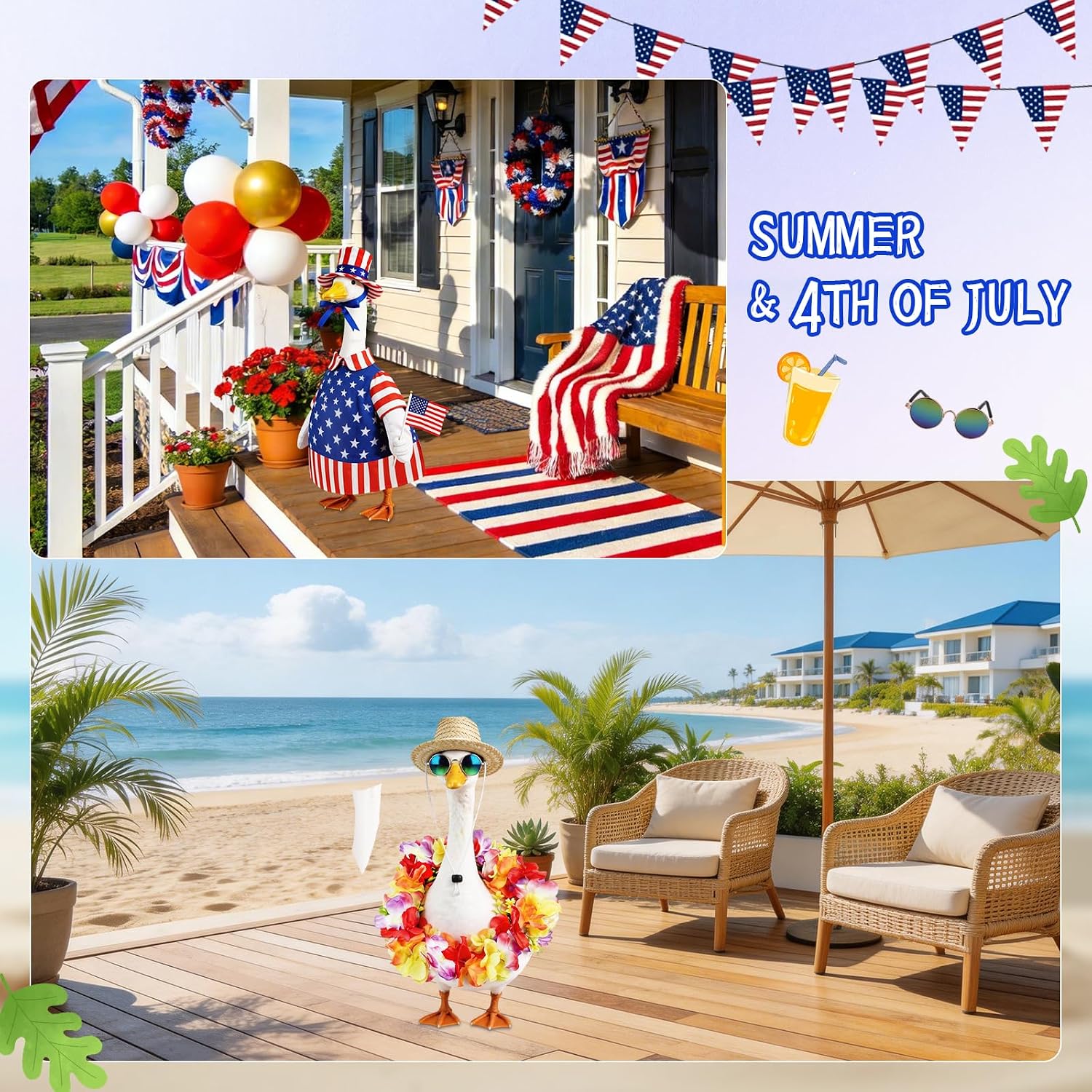 8 Set Porch Goose Outfits Holiday Goose Clothes - Valentine St. Patrick Easter Summer 4th of July Fall Halloween Christmas Lawn Porch Goose Clothing for Patio Yard Decor