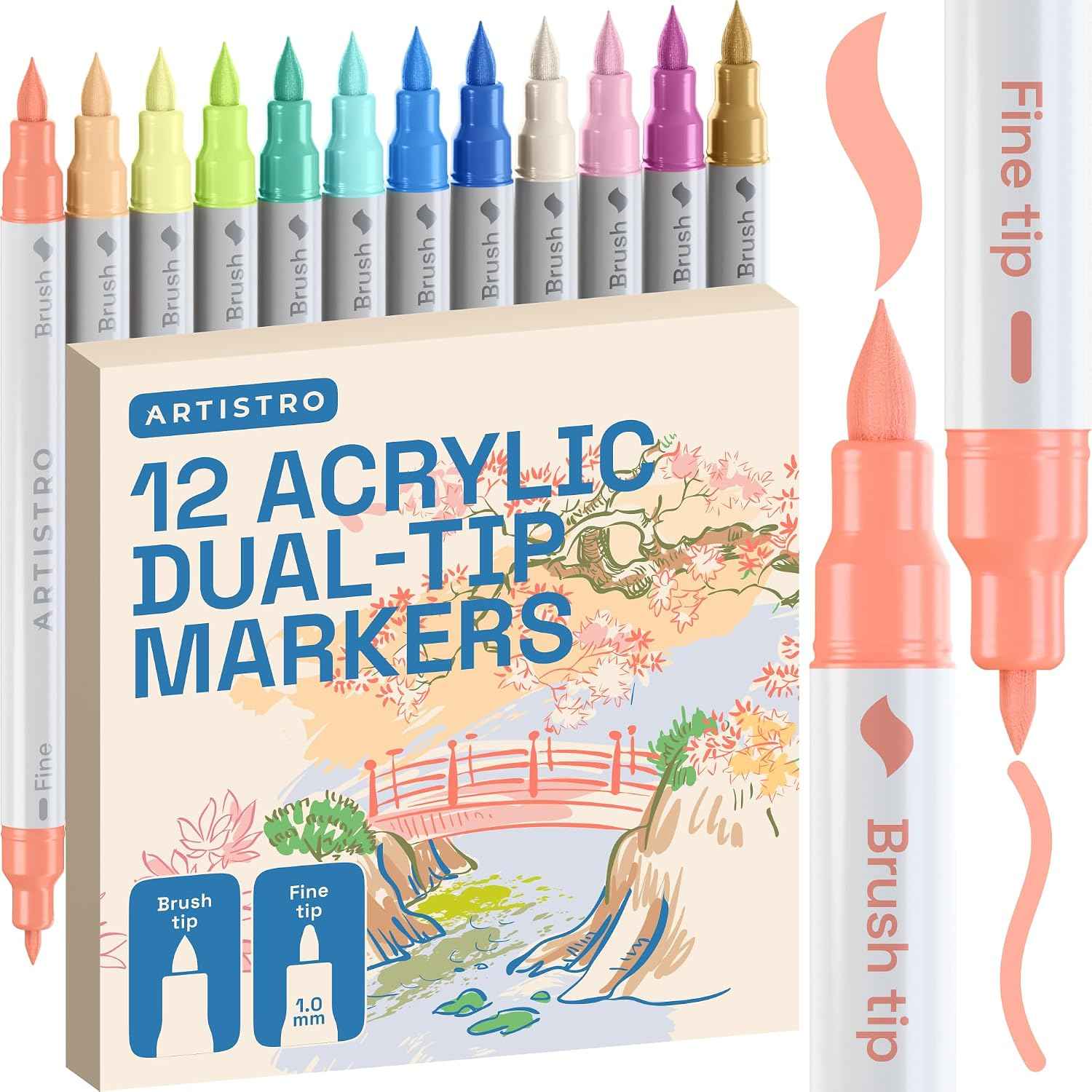 ARTISTRO 12 Pastel Dual-Tip Acrylic Paint Marker Pens for Drawing