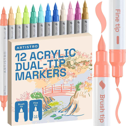 ARTISTRO 12 Pastel Dual-Tip Acrylic Paint Marker Pens for Drawing